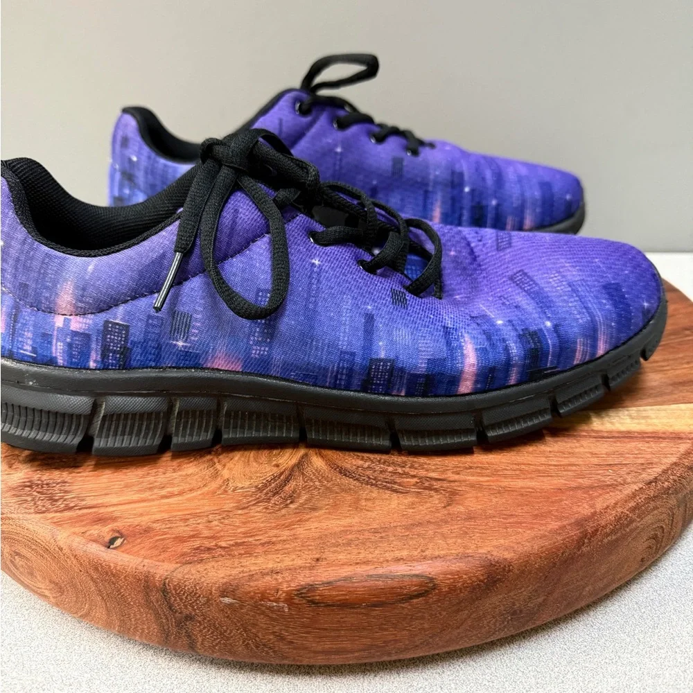 RAAD Shop‎ Mens 9.5 Purple City Skyline Night Graphic Print Athletic Sneakers